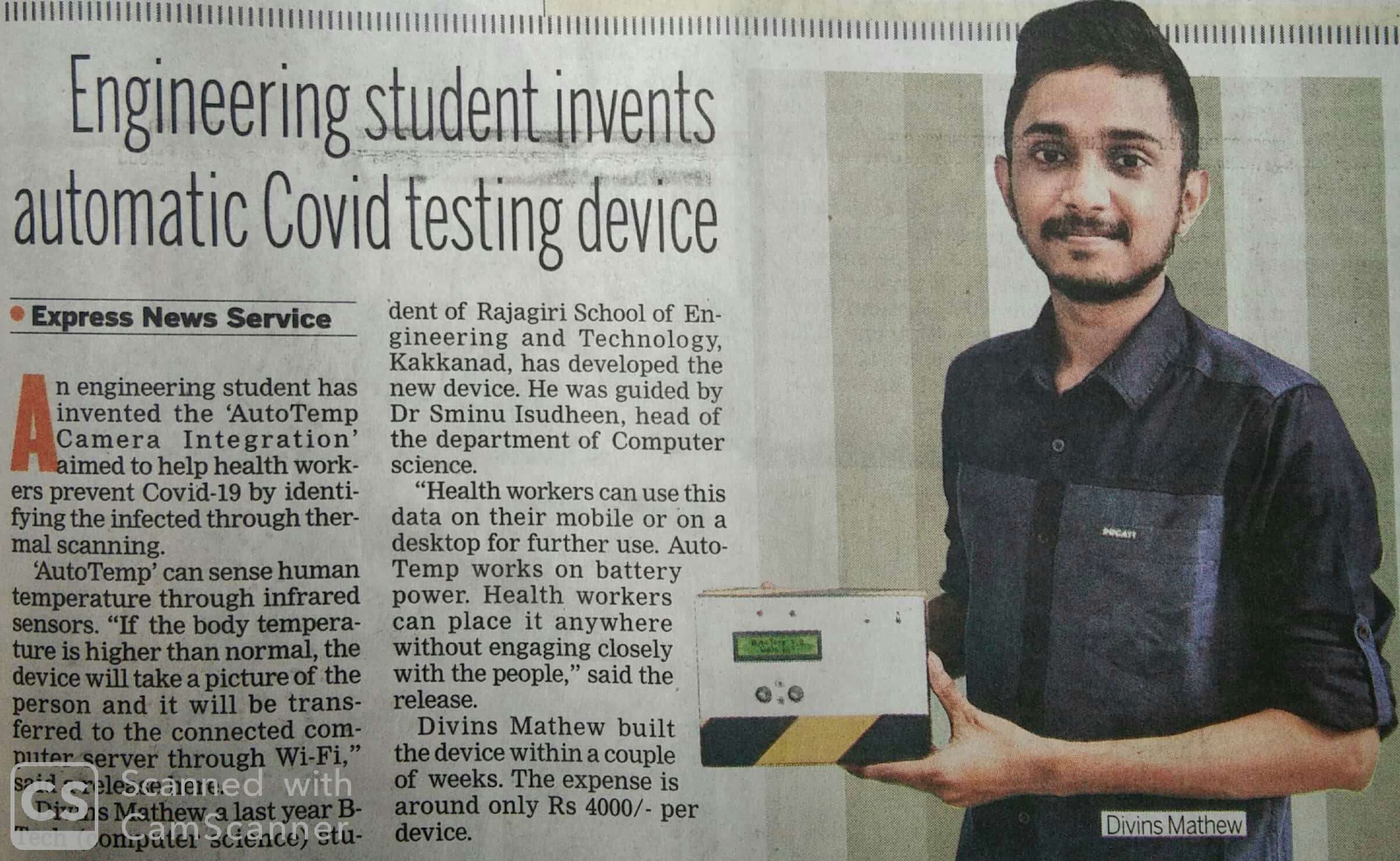 Invention of RSET students-Covid testing device